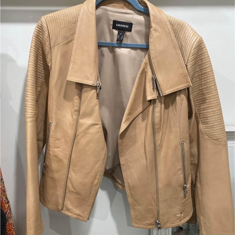 Danier Light Tan Leather Jacket for Women Moto Detail on Arms